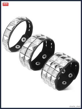 3 Pc Studded PU Leather Cuff Bracelet Set Punk Goth Emo Jewelry
